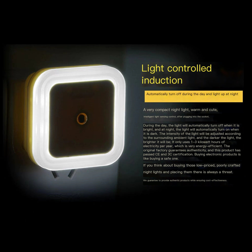 Square Light Control Night Lamp - Creative Plug-in Design